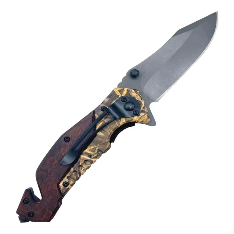 Canivete Madeira Camuflado Boker 1769 Multifuncional Semi Automático C/clip