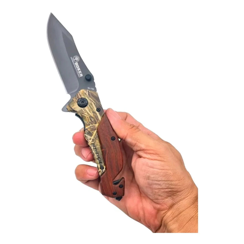 Canivete Madeira Camuflado Boker 1769 Multifuncional Semi Automático C/clip