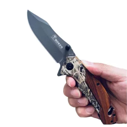 Canivete Madeira Camuflado Boker 1769  Multifuncional Semi Automático C/clip