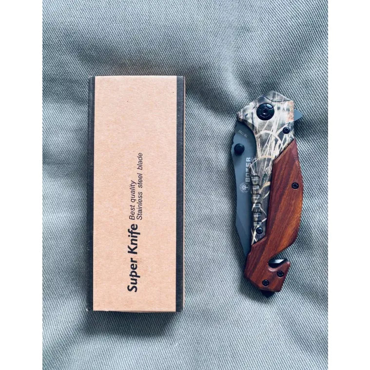 Canivete Madeira Camuflado Boker 1769  Multifuncional Semi Automático C/clip