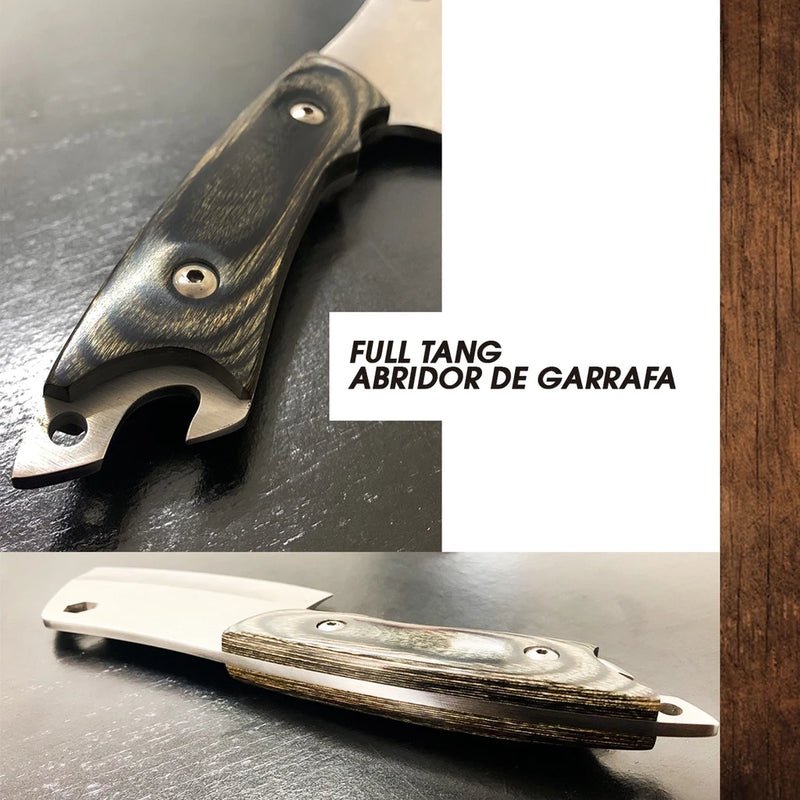 Cutelo Premium Profissional Cabo de Madeira Abridor de Garrafa Churras Artesanal Aço Inox King Premium