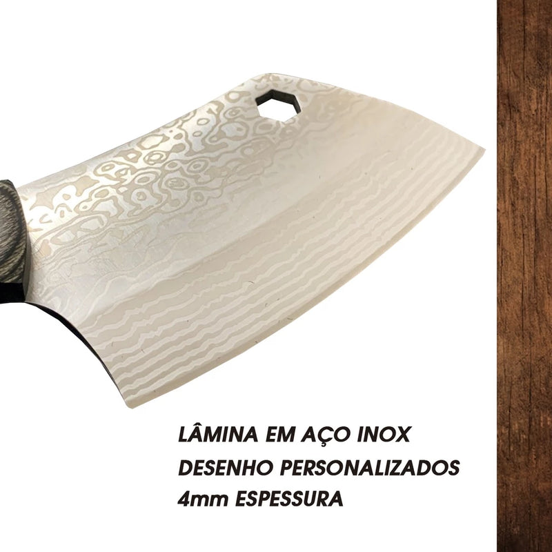 Cutelo Premium Profissional Cabo de Madeira Abridor de Garrafa Churras Artesanal Aço Inox King Premium